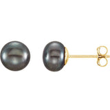 14K Yellow Gold Cultured Black Freshwater Pearl Stud Earrings