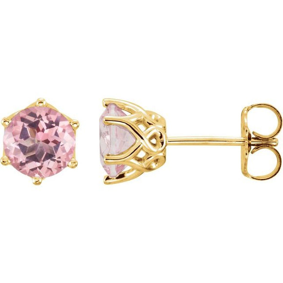 14K Gold Natural 6 mm Pink Morganite Stud Earrings