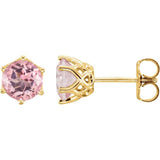 14K Gold Natural 6 mm Pink Morganite Stud Earrings