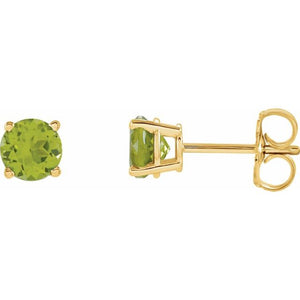 14K Gold 5 mm Natural Peridot Stud Earrings