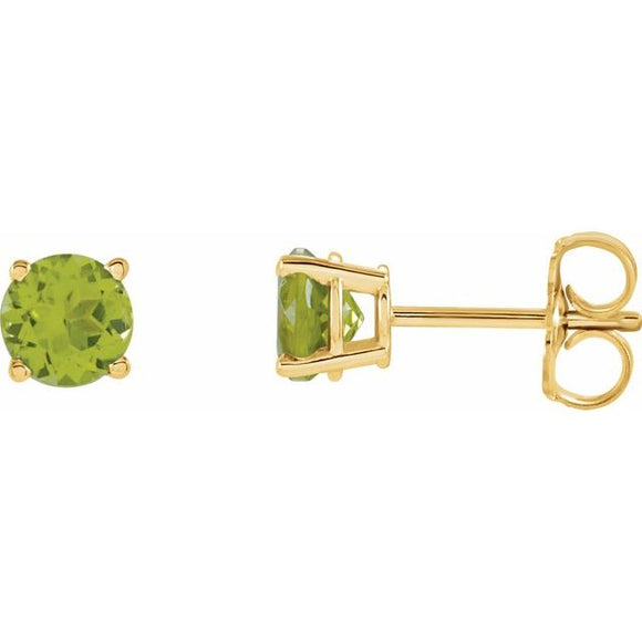 14K Gold 5 mm Natural Peridot Stud Earrings