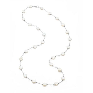 Sterling Silver Freshwater Cultured White Coin Pearl 38" Necklace