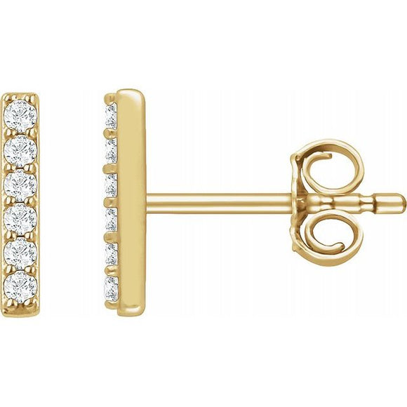 14K Yellow Gold 1/10 CTW Diamond Bar Earrings