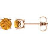 14K Gold 5 mm Natural Citrine Stud Earrings