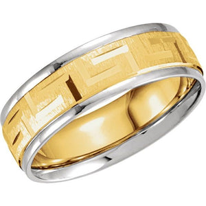 14K White & Yellow Gold Two-Tone Greek Key Pattern Band, 7 mm Wide