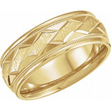 14K Yellow Gold Design Band with Satin Finish & Milgrain, 7 mm Wide