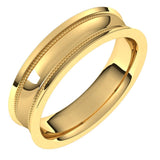 18K Yellow Gold Milgrain Concave with Edge Wedding Band, 5 mm Wide