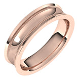 18K Rose Gold Milgrain Concave with Edge Wedding Band, 5 mm Wide