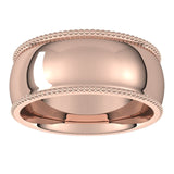 10K Rose Gold Beaded Comfort Fit Wedding Band, 8 mm Wide