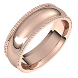 18K Rose Gold Beaded Comfort Fit Wedding Band, 6 mm Wide