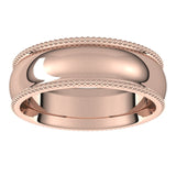 18K Rose Gold Beaded Comfort Fit Wedding Band, 6 mm Wide