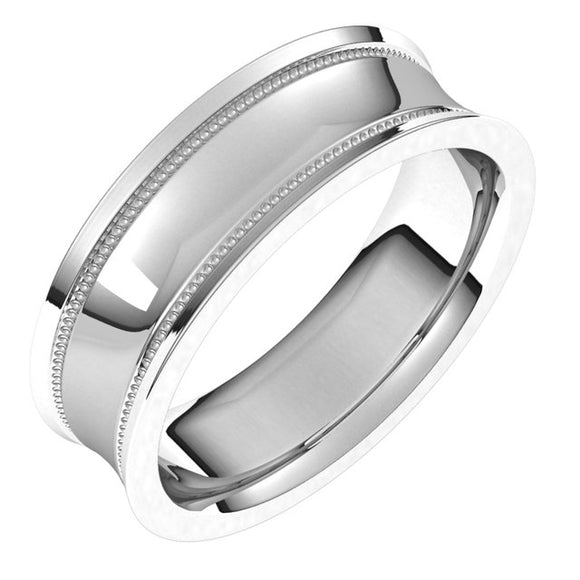 Platinum Milgrain Concave with Edge Wedding Band, 6 mm Wide