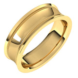 14K Yellow Gold Milgrain Concave with Edge Wedding Band, 6 mm Wide