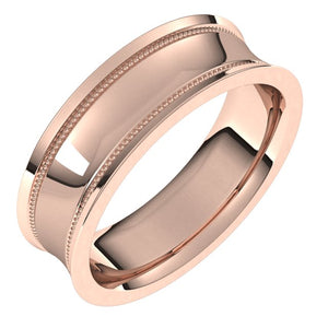 14K Rose Gold Milgrain Concave with Edge Wedding Band, 6 mm Wide