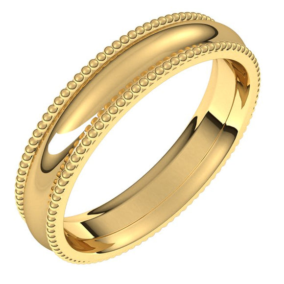 18K Yellow Gold Beaded Comfort Fit Wedding Band, 4 mm Wide