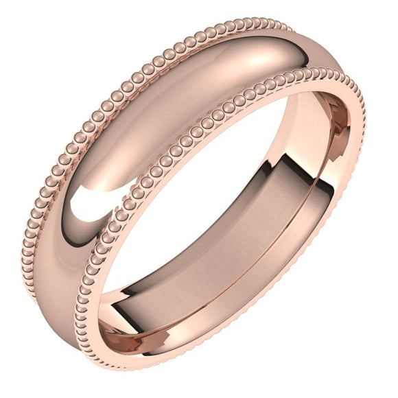 10K Rose Gold Beaded Comfort Fit Wedding Band, 5 mm Wide