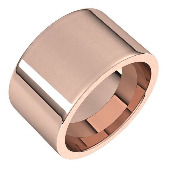 10K Rose Gold Flat Comfort Fit Wedding Band, 12 mm Wide