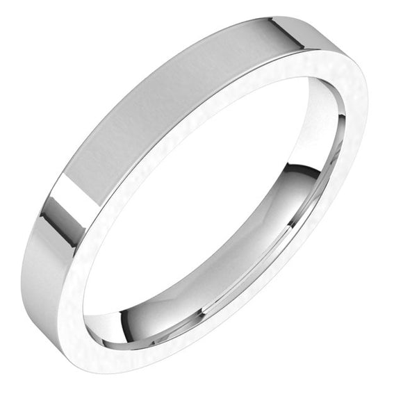 Platinum Flat Comfort Fit Wedding Band, 3 mm Wide