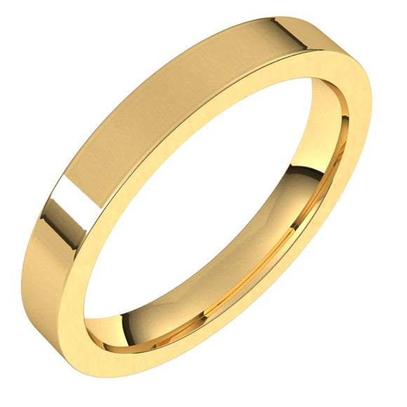 14K Yellow Gold Flat Comfort Fit Wedding Band, 3 mm Wide