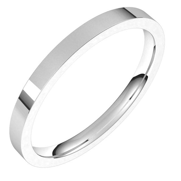 10K White Gold Flat Comfort Fit Light Wedding Band, 2 mm Wide