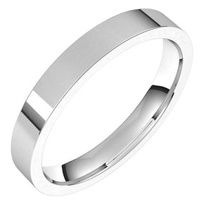 14K White Gold Flat Comfort Fit Light Wedding Band, 3 mm Wide