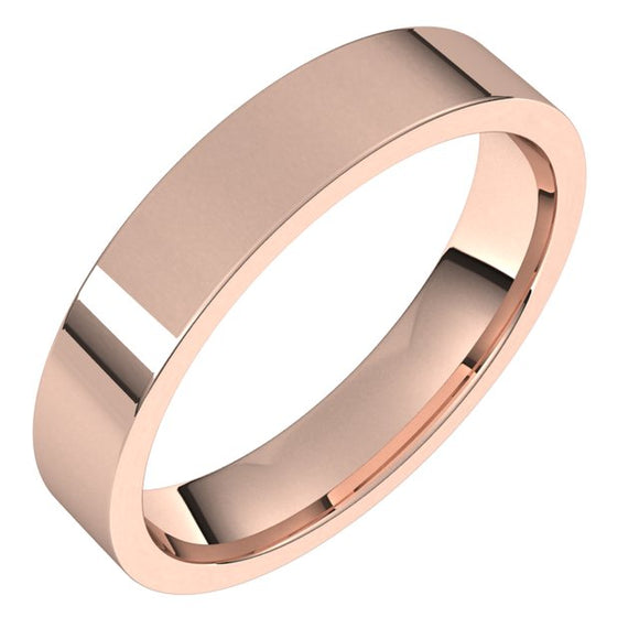 10K Rose Gold Flat Comfort Fit Light Wedding Band, 4 mm Wide