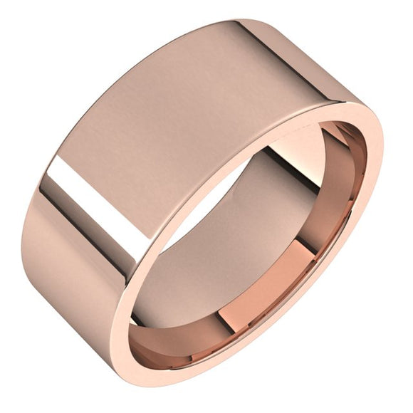 10K Rose Gold Flat Comfort Fit Light Wedding Band, 8 mm Wide