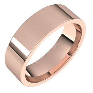 14K Rose Gold Flat Comfort Fit Light Wedding Band, 6 mm Wide