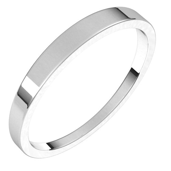 18K White Gold Flat Tapered Wedding Band, 2.5 mm Wide