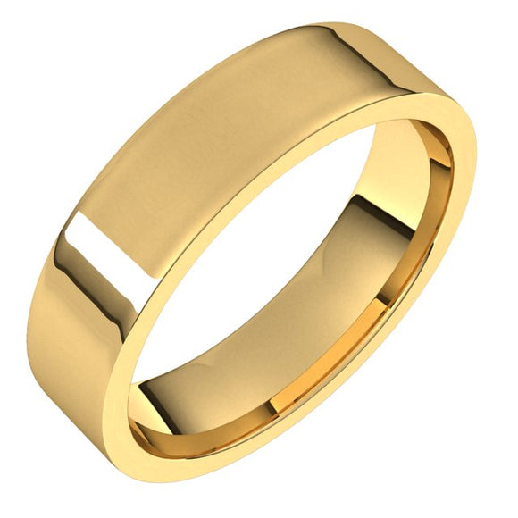 14K Yellow Gold Flat Comfort Fit Light Wedding Band, 5 mm Wide