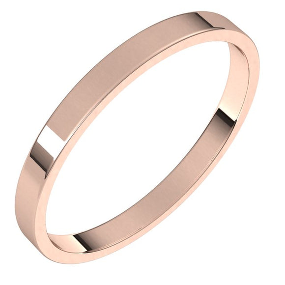 14K Rose Gold Flat Ultra-Light Wedding Band, 2 mm Wide