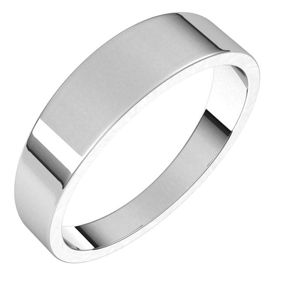 14K White Gold Flat Tapered Wedding Band, 5 mm Wide