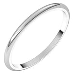 14K White Gold Half Round Wedding Band, 1.5 mm Wide