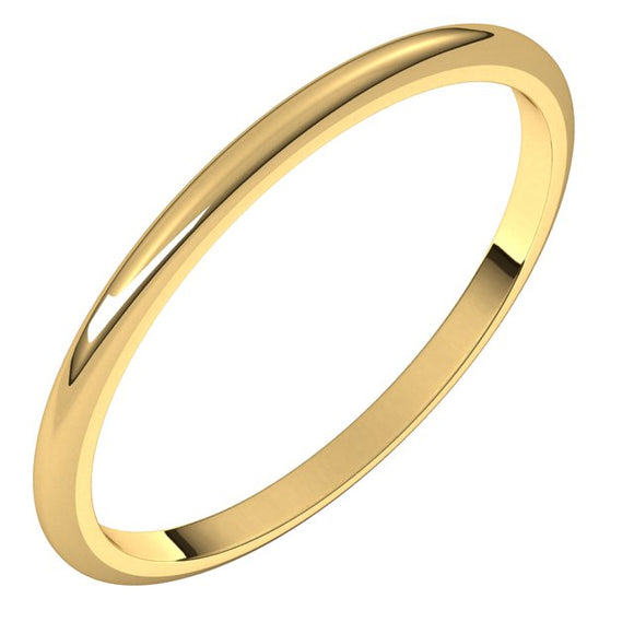 10K Yellow Gold Half Round Wedding Band, 1.5 mm Wide