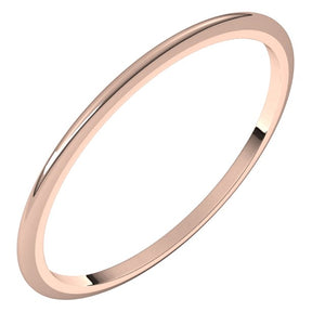 10K Rose Gold Half Round Wedding Band, 1 mm Wide