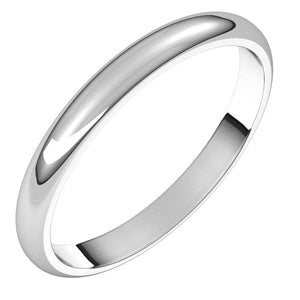 18K White Gold Half Round Wedding Band, 2.5 mm Wide