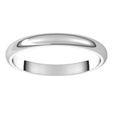 18K White Gold Half Round Wedding Band, 2.5 mm Wide