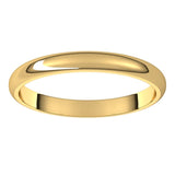 18K Yellow Gold Half Round Wedding Band, 2.5 mm Wide