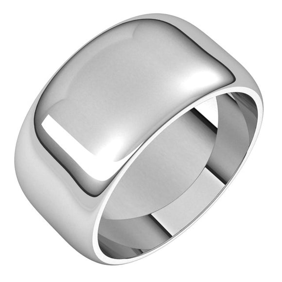 10K White Gold Half Round Wedding Band, 10 mm Wide