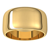 18K Yellow Gold Half Round Wedding Band, 10 mm Wide