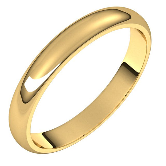 14K Yellow Gold Half Round Wedding Band, 3 mm Wide