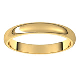 14K Yellow Gold Half Round Wedding Band, 3 mm Wide