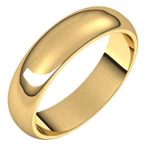 18K Yellow Gold Half Round Wedding Band, 5 mm Wide