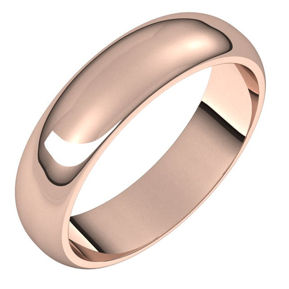 10K Rose Gold Half Round Wedding Band, 5 mm Wide