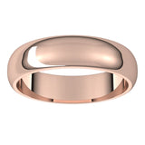 10K Rose Gold Half Round Wedding Band, 5 mm Wide