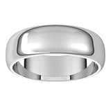 Platinum Half Round Wedding Band, 6 mm Wide