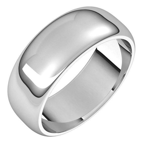 18K White Gold Half Round Wedding Band, 7 mm Wide