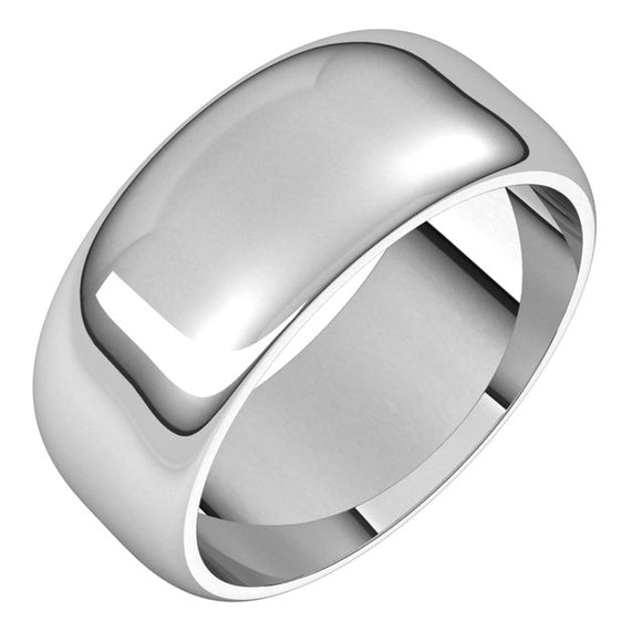 18K White Gold Half Round Wedding Band, 8 mm Wide