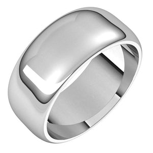 10K White Gold Half Round Wedding Band, 8 mm Wide