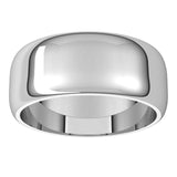 10K White Gold Half Round Wedding Band, 8 mm Wide